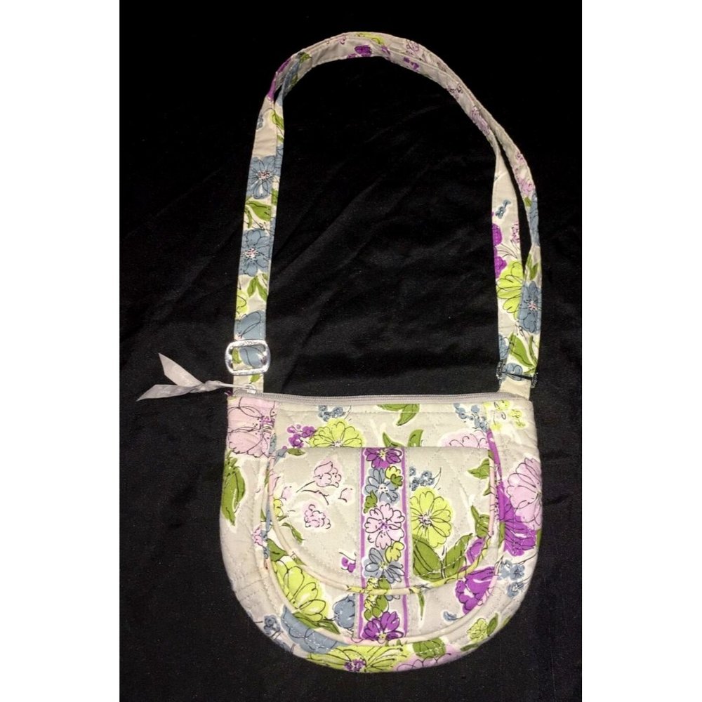 Vera Bradley Watercolor Cross-body Shoulder Bag Purse Gray Purple Green Floral